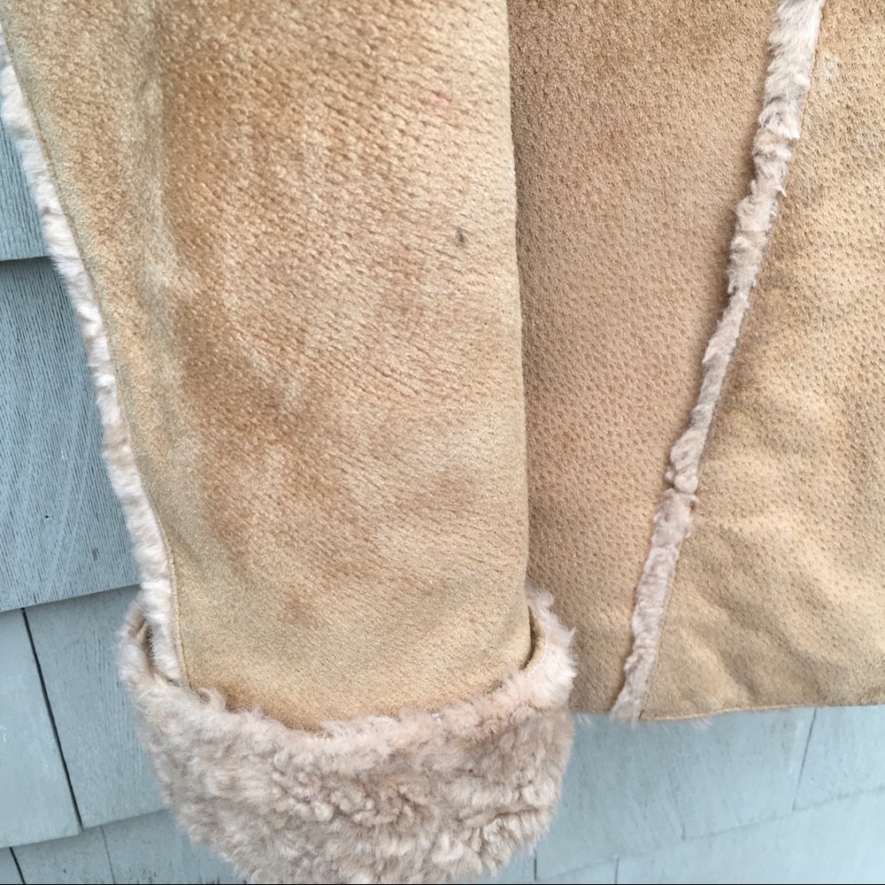 giacca Vintage Tan Penny Lane Daisy Leather Suede Coat With Faux Fur Trim Small - Picture 3 of 7